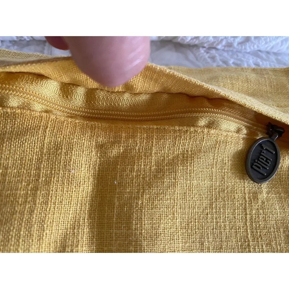 Vintage Pier 1 Beaded Pillow‎ Cover Yellow Excellent Condition Logo Pull 11x11